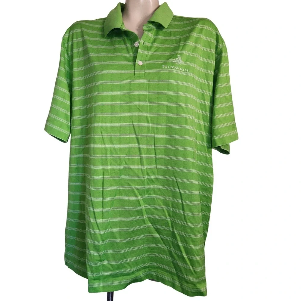 Nike Tiger Woods Collection Pelican Hill Green Striped Golf Polo Shirt Mens XL